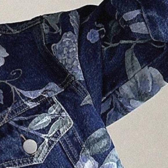 Boho Floral Print Button Down Denim Jean Jacket Shacket - Picture 8 of 10